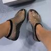 Color Rhinestone Flat-bottomed Beach Sandals Women's Summer New Round Head Large Size 4 Breathable Mesh Hollowed Sandals