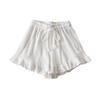 Women's Waffle Knit Ruffle Shorts High Waist Drawstring Casual Summer Lounge Shorts
