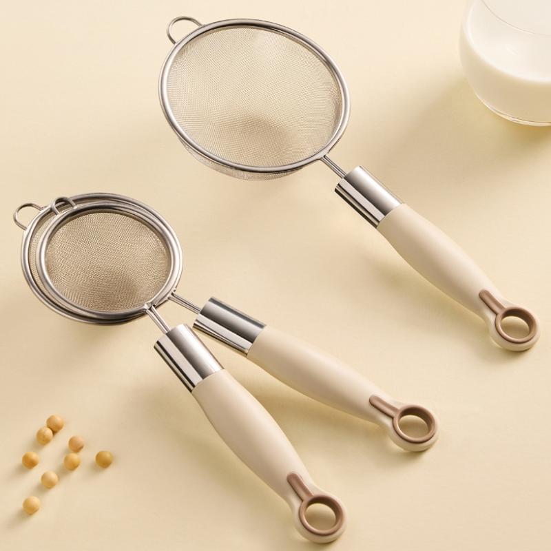 1 Stück Edelstahl Netzfiltersieb Löffel mit Kunststoffgriff Saft Sojamilch Sieb Mehlsieb Abtropfsieb Küchenhelfer