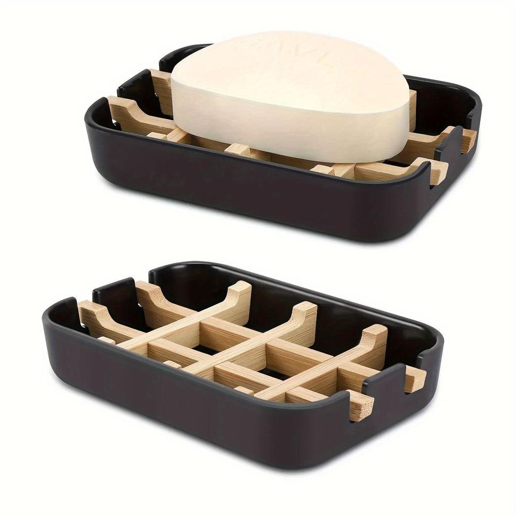 1Pcs Wooden Soap Dish Drain Soap Tray Sink Holder Soap Rack For Bathroom Multifunctional Storage Rack Household Bathroom Supply