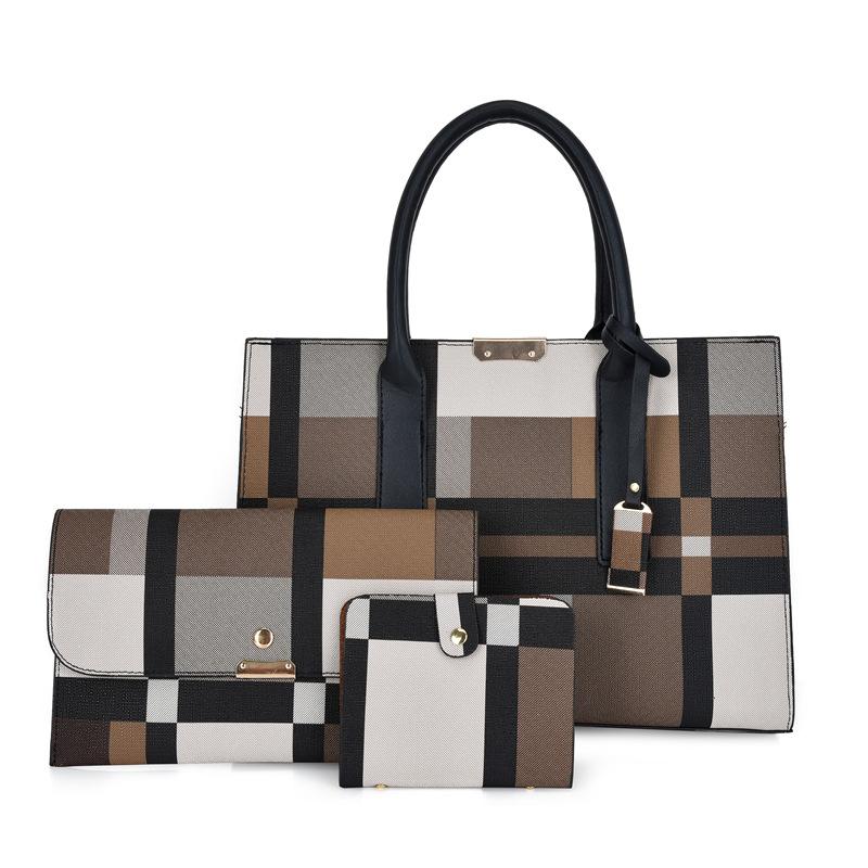 New Plaid Three-piece Set, Mother and Child Contrasting Colors Trendy Single Shoulder Handbag Women's Bag