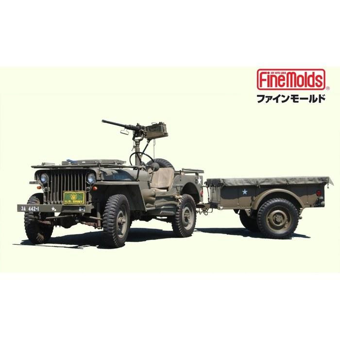 Fine Molds 1/20 US 1/4-Ton 4x4 Truck (Trailer & Machine Gun) Plastic Model 82002 (Combat Vehicle) Molded Color