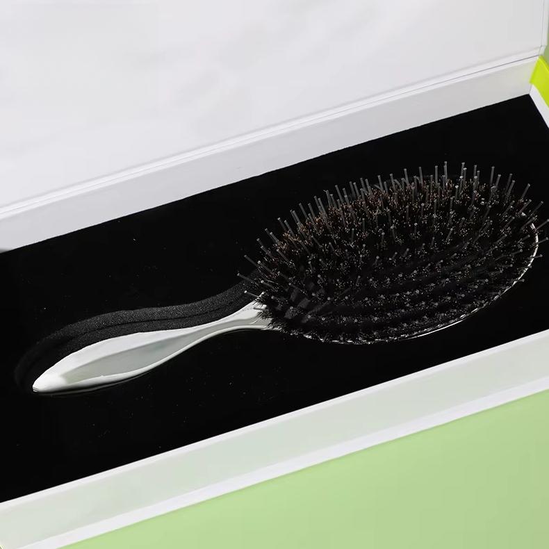 Factory Custom Box Silver Electroplating Vent Waterproof Air Cushion Board Nylon Bristle Hairbrush