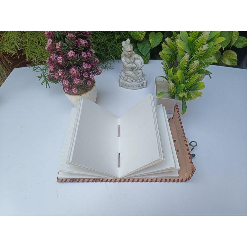 Handmade Leather Journal Notebook with Stone Antique Lock 200 Plain Pages  Red Brown Sketchbook for Artists Gifts for Her Him