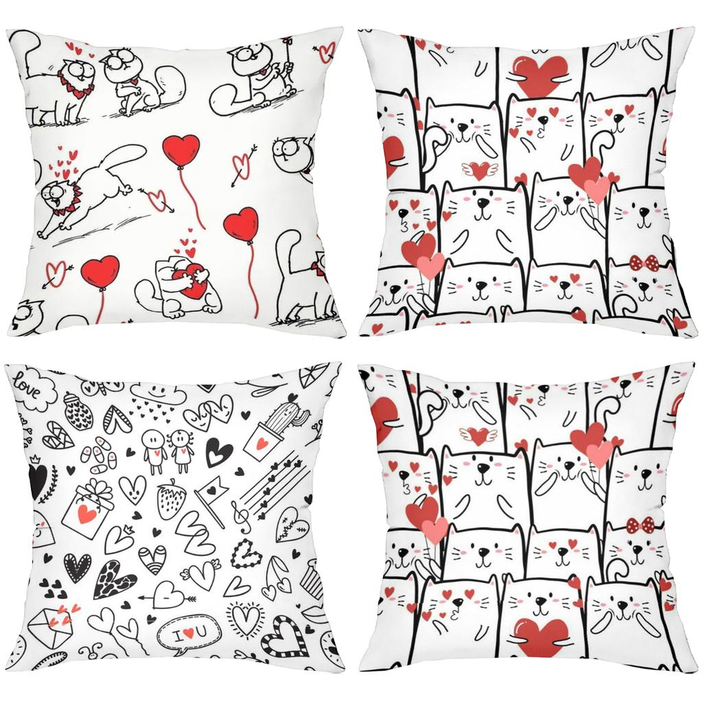 Cute Cat And Heart Patterned Decorative Throw Pillows Polyester pillowcase, sofa decorative cushion cov Headboard Pillow