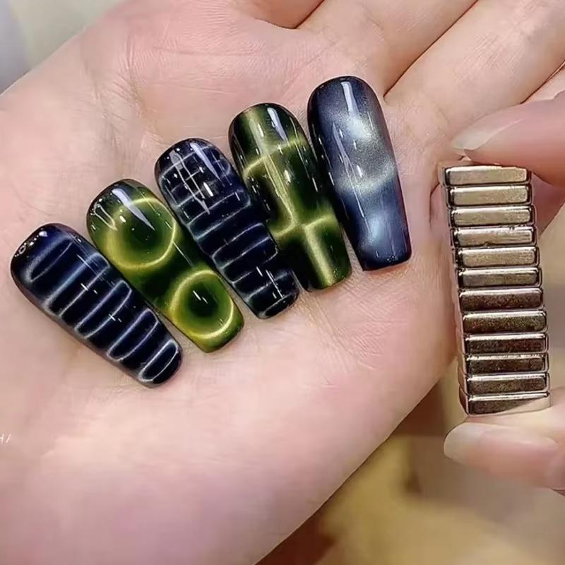 Krokodillemønster Neglemagnet Negle Katteøye Sterk Effekt Magnet Bølge Geometrisk Negle UV Attraksjonsmagneter Sett Manikyr DIY Verktøy