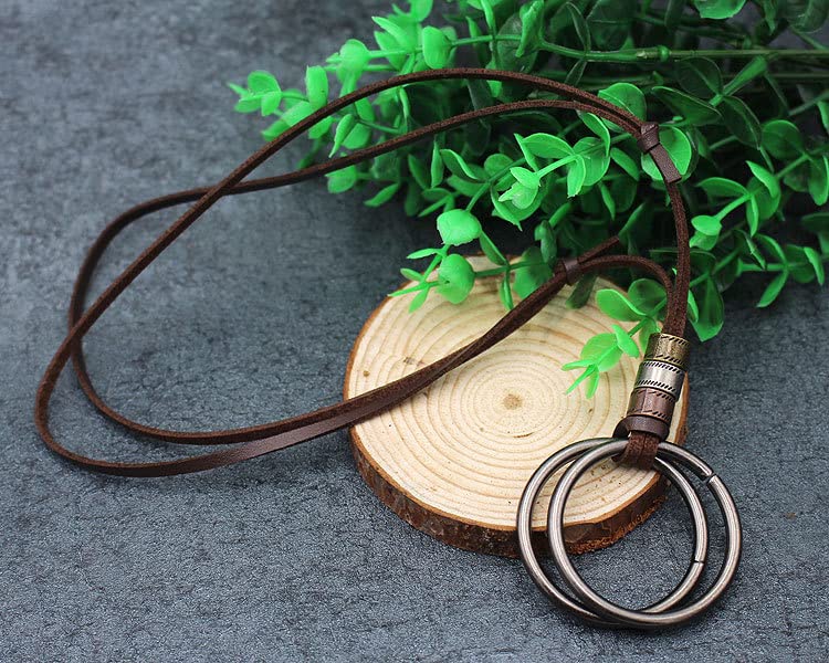 [Rockyu] Men's Necklace, Cord, Leather Ring, Stainless Steel, Stylish Pendant, Sweater, Long, Adjustable Cowhide Chain, Cool, New Year, Party, Fashion
