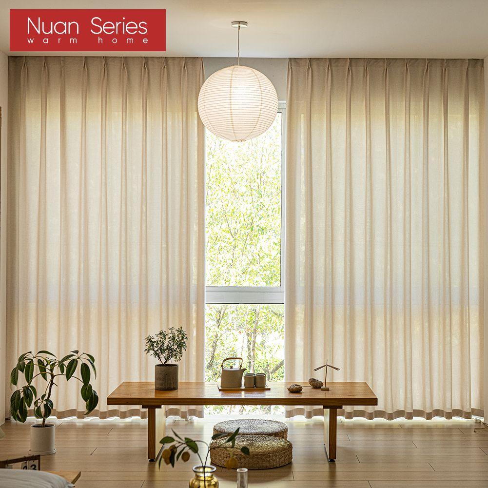 1PC Nuan Series Cream Style Semi Blackout Curtains Japanese Imitation Linen Thick Curtains for Bedroom Living Room Balcony Window for Home Decor