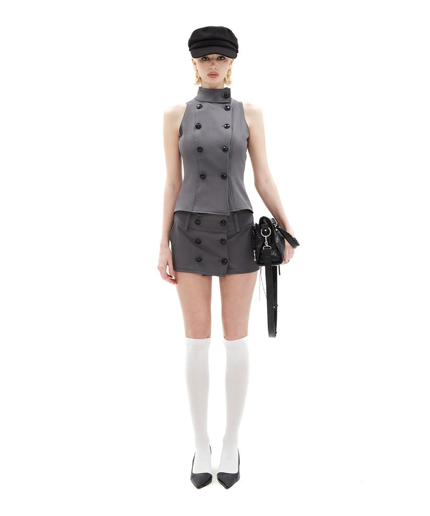 Hilda Tailored 3-Button Mini Skirt [Grey]