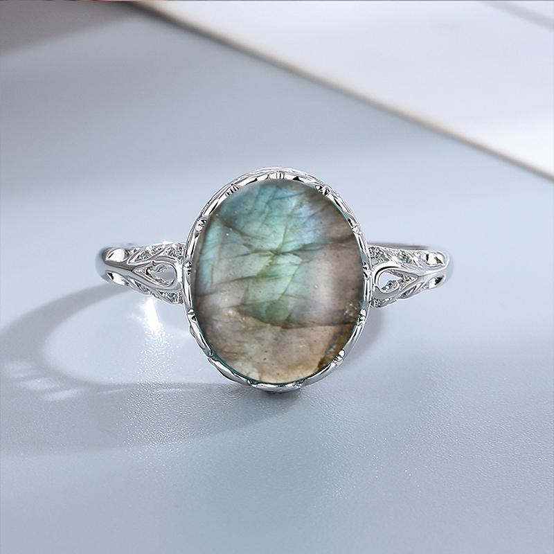 Silver  Ring 10*12MM Round Natural Moonstone Amethyst Agate Stone Vintage Ring For Women Party Gifts