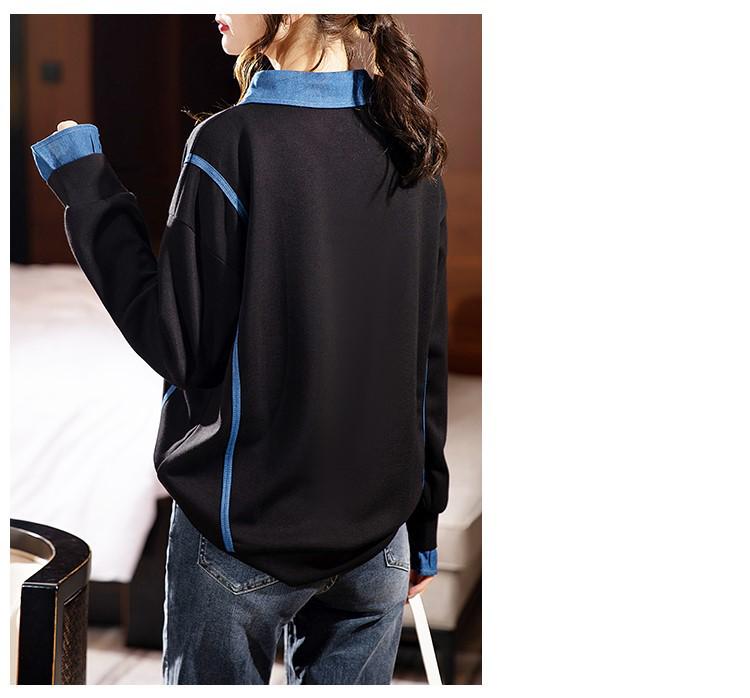 Hanorac fără glugă pentru femei: Modă Toamnă/Iarnă 2023, Croială Largă, Mânecă Lungă la Modă, Aspect Două Piese False, Mărime Mare.