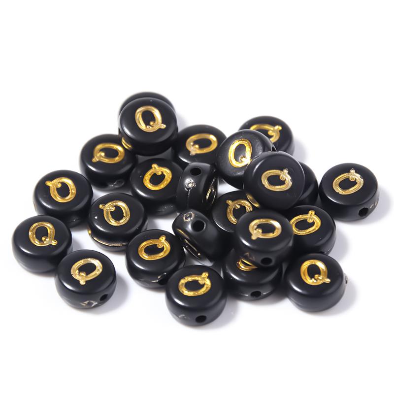 100pcs Black Color Acrylic Letter Beads A-Z Round Flat Alphabet Spacer Bead for Jewelry Making DIY Bracelet Necklace Charms