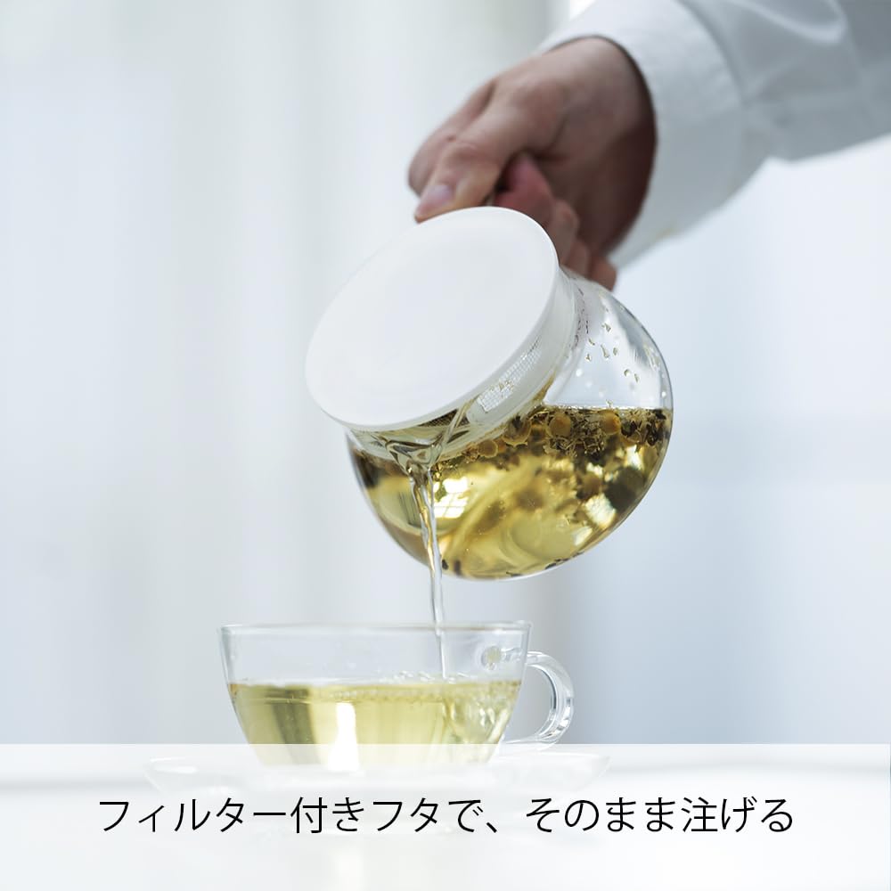 Hario Teapot 380mL Round Shape Allows Tea Leaves To Mesh Lid Microwave Made In Chanomaru, Capacity, Heat-resistant Glass, Expand, Filter, Safe, White,