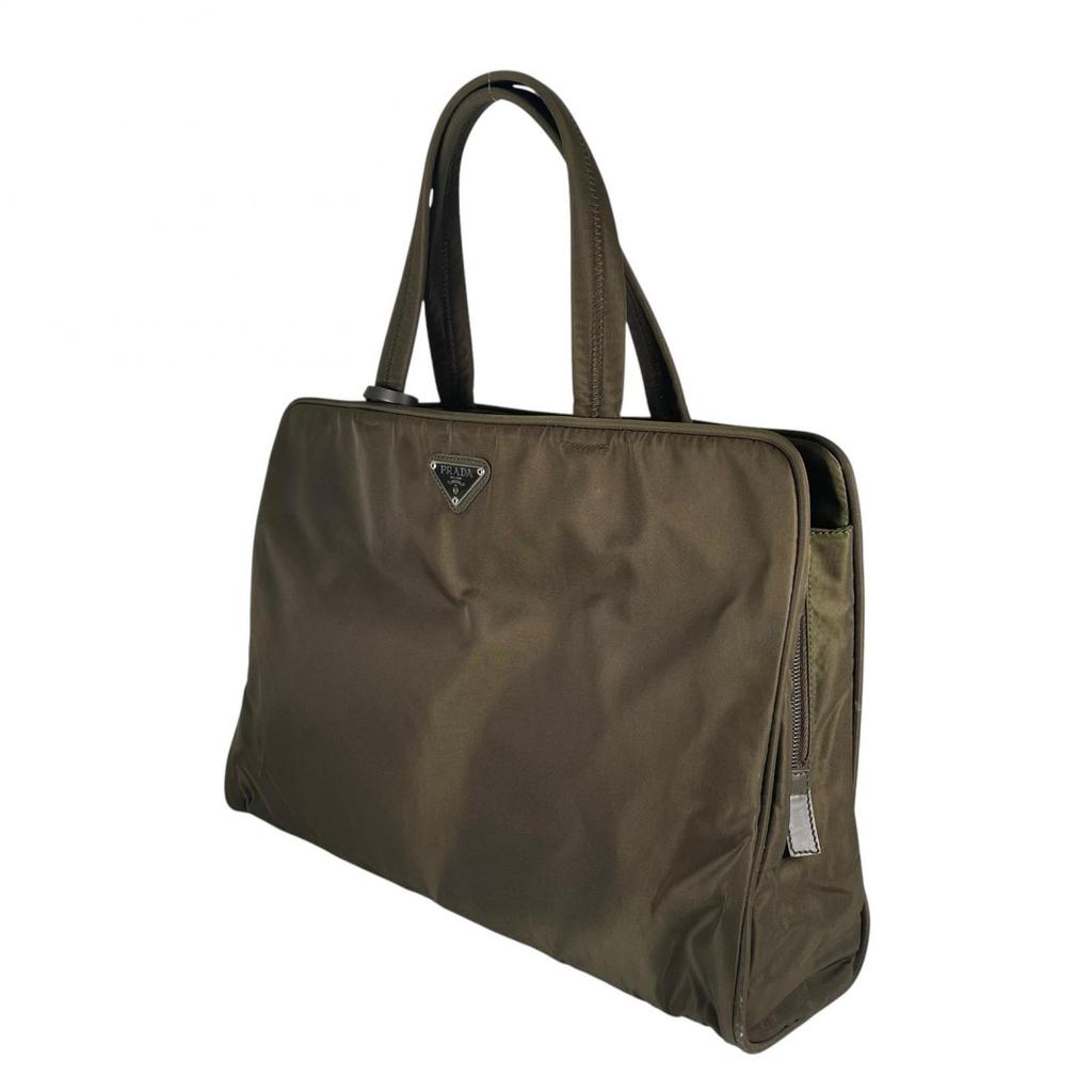 Prada Triangular Logo Handbag Khaki Women Used