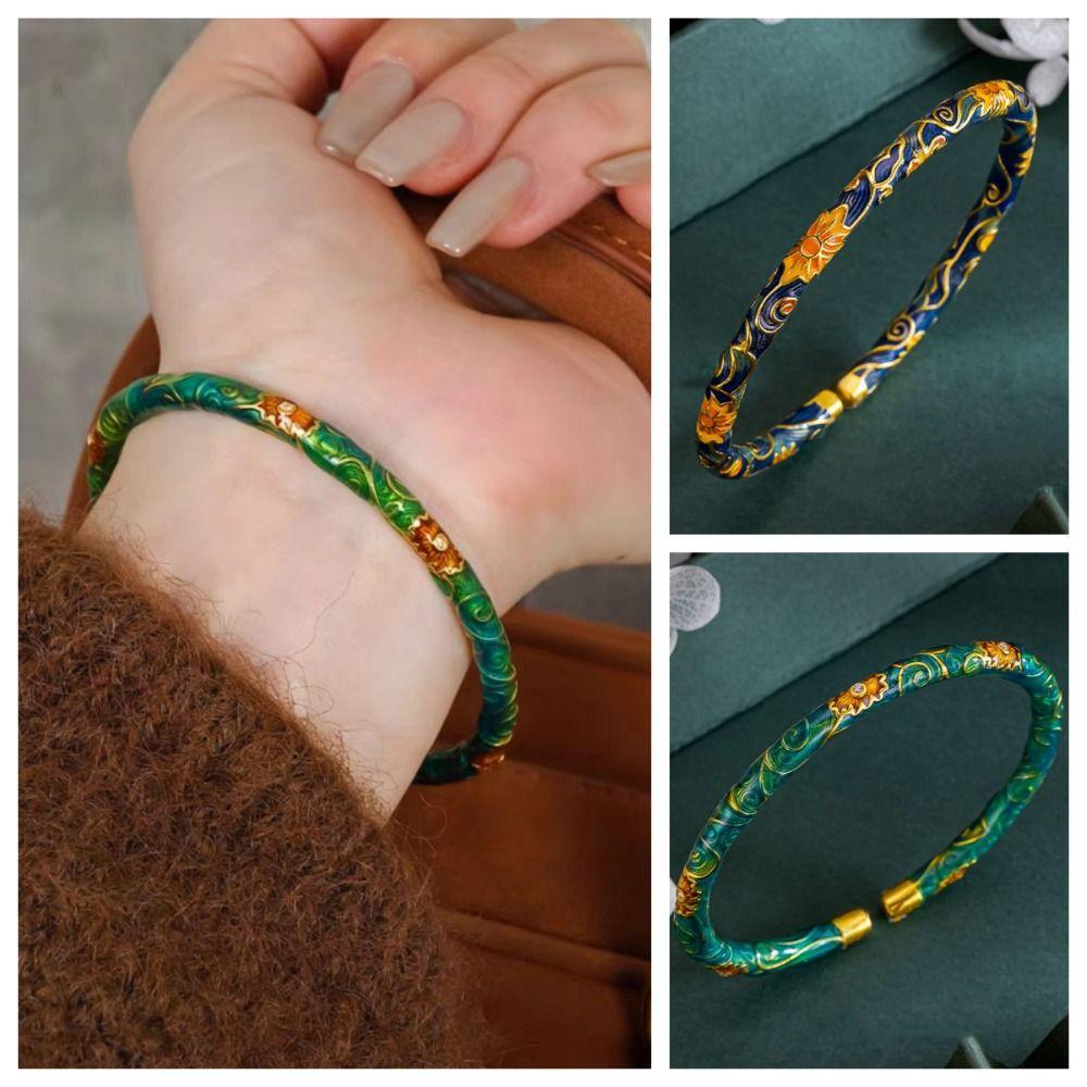 Open Ring Chinese Cloisonne Bracelet Exquisite Filigree Flower Bangle Women's Enamel Braclet  Gifts