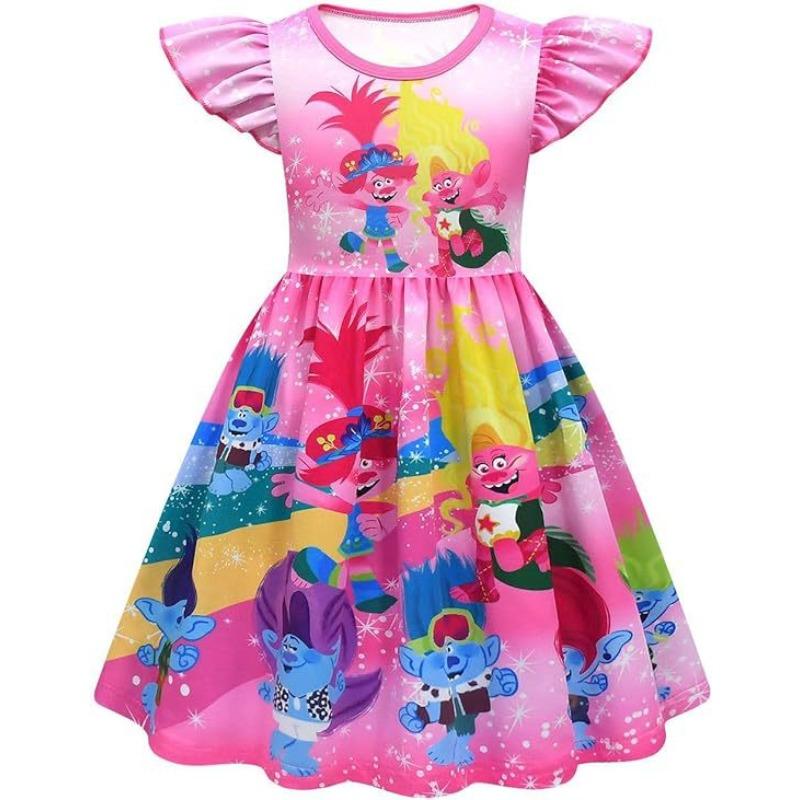 

Сукня Троля для дівчинки Сукня з рукавами-крильцями Модна сукня з мультяшним принтом персонажа анімаційного фільму Мила повсякденна сукня 140