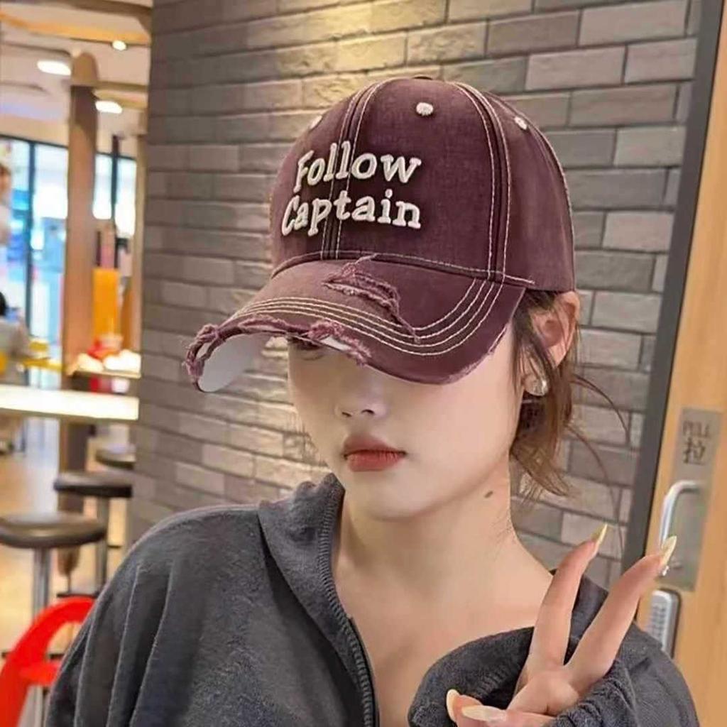 New Letter Embroidery Old Ripped Baseball Cap Children Retro Big Head Circumference Showing Face Small Casual Cap