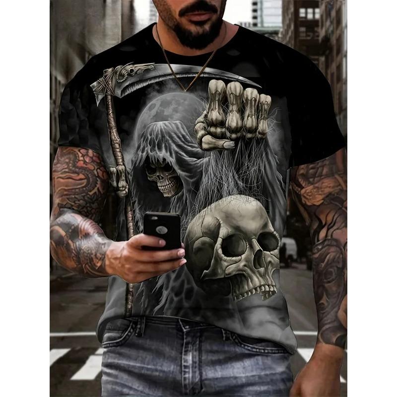 Skrekkhodeskalletrykk for menn t-skjorte 3D-trykk vintage kortermet o-hals mote overdimensjonerte t-skjorter menns sommergateklær
