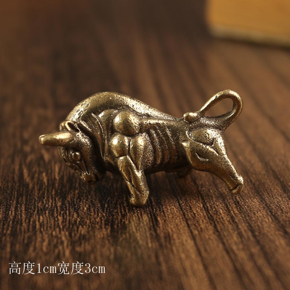 Brass Zodiac Keychain Pendant Zodiac Cow Car Bag Pendant Five Emperors Money Cow Copper Products
