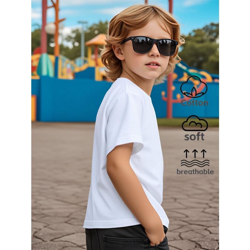 European Sizes Boys' Breathable Short Sleeve T-Shirt WithTraffic Light Stop Sign Cartoon Character Graphic Print - Round Neck Casual Summer Shirt