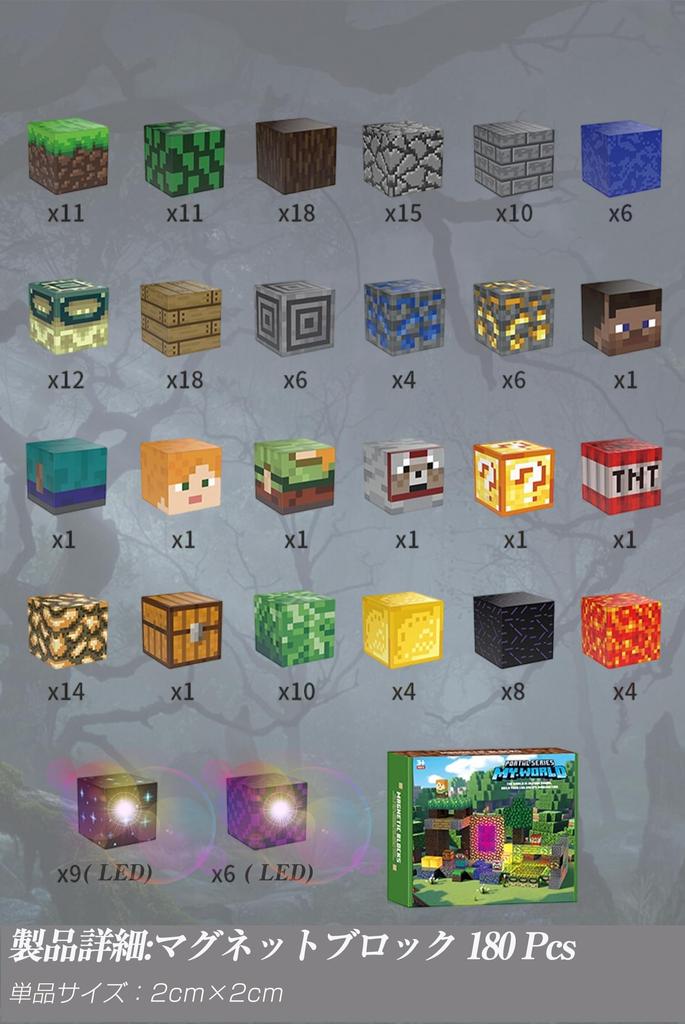 YOIKO Magnetic Blocks 180PCS Teleport Theme Minecraft Style Magnetic Block Set 2cm with 15 Blocks Educational Toy for Elementary School Kindergarten