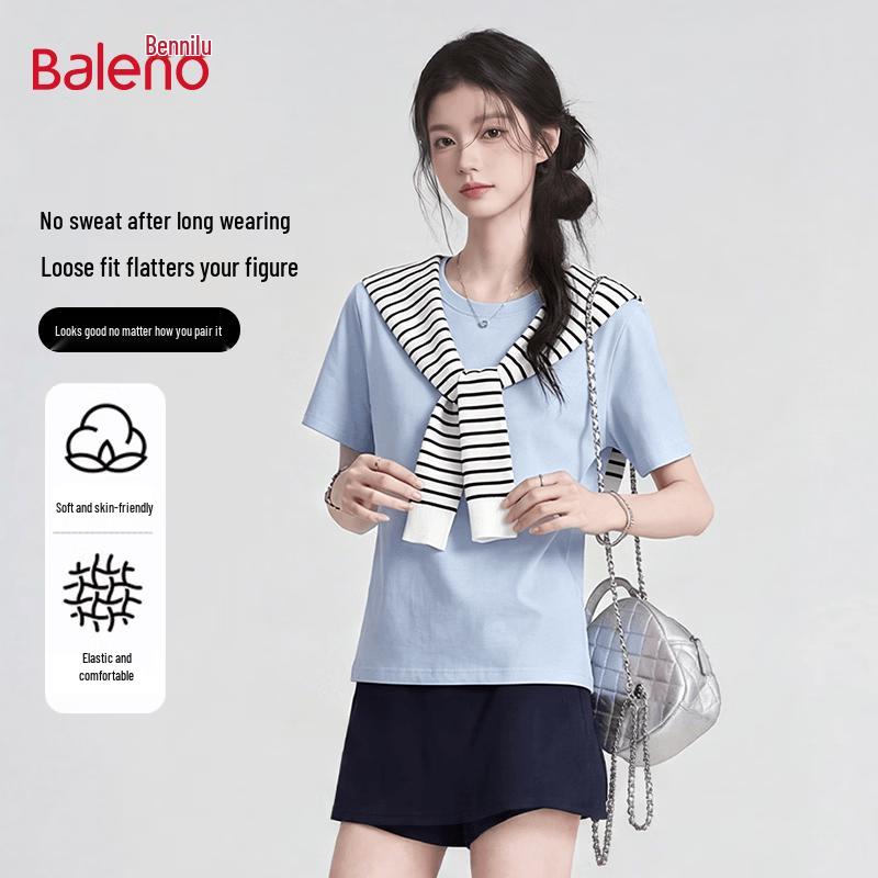 Baleno Cotton T-Shirt & Striped Shawl Set M