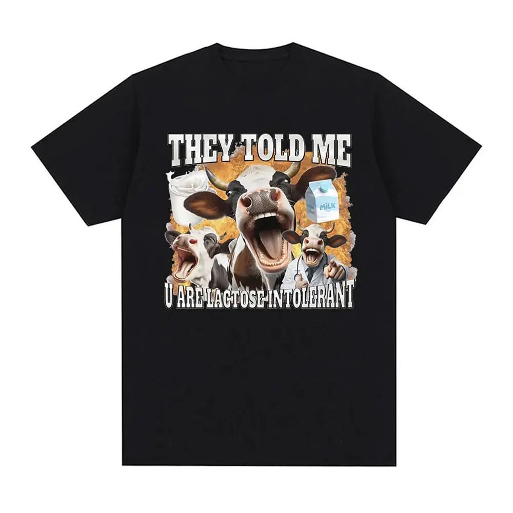 Lactose Tolerant Funny Meme Graphic T Shirt Milk Makes My Tummy Hurt T-shirt Fashion Vintage Hip Hop Short Sleeve T-shirt Unisex