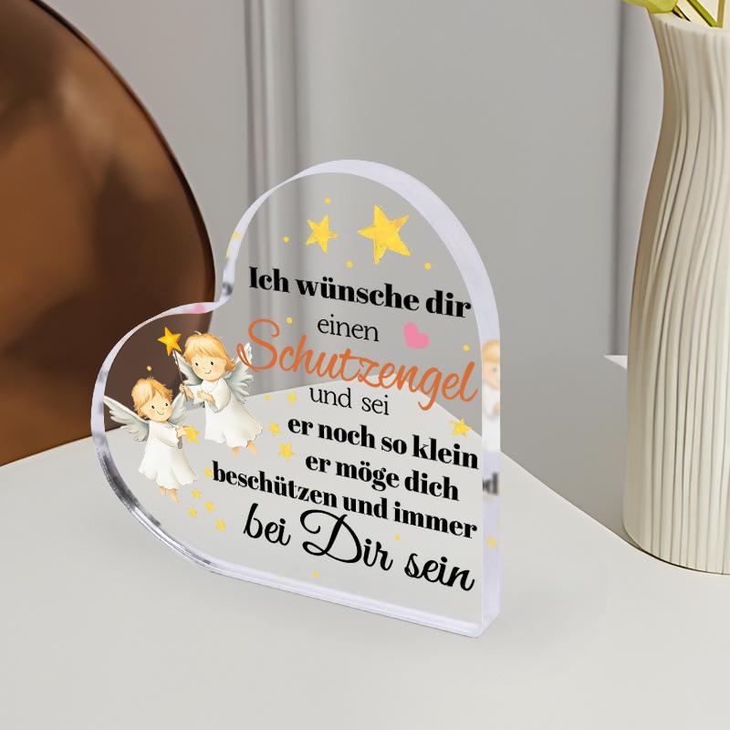 1pc Blessing Gift, German Two Angels Acrylic Plaque Sign, Home & Office Decor, Party Centerpieces, Holiday Souvenir, Four Seasons Decoration