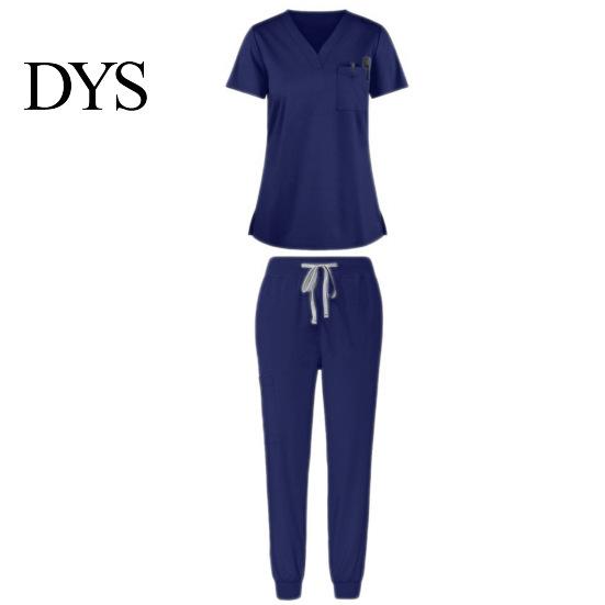 Dentist Uniform 2Pcs/Set Women Hospital Set V-neck Short Sleeve Pockets Tops Elastic Waist Nurse Top Jogger Pants Quick Drying Dental Nursing