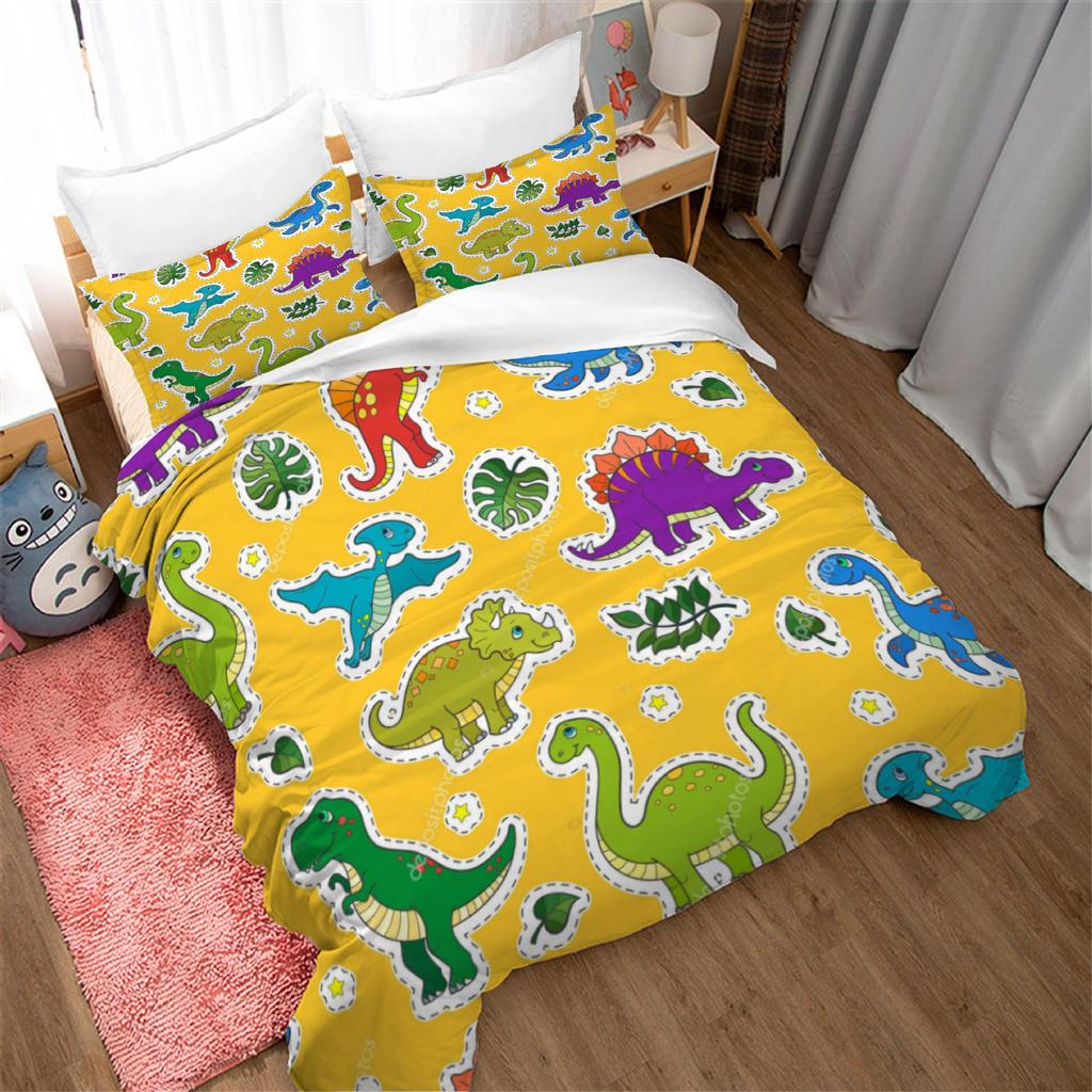 Little Dinosaur Series 3D Digital Printing, Bedding Three-Piece Quilt Cover, Bed Cover