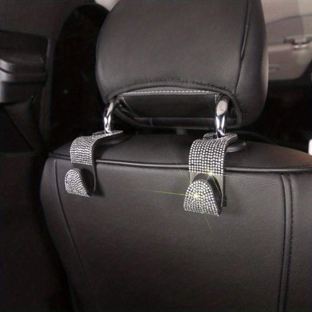 2pcs Artificial Diamond Car Hook, Car Hidden Car Storage Hook Creative Car Seat Hook Hanger Car Accessories For Women