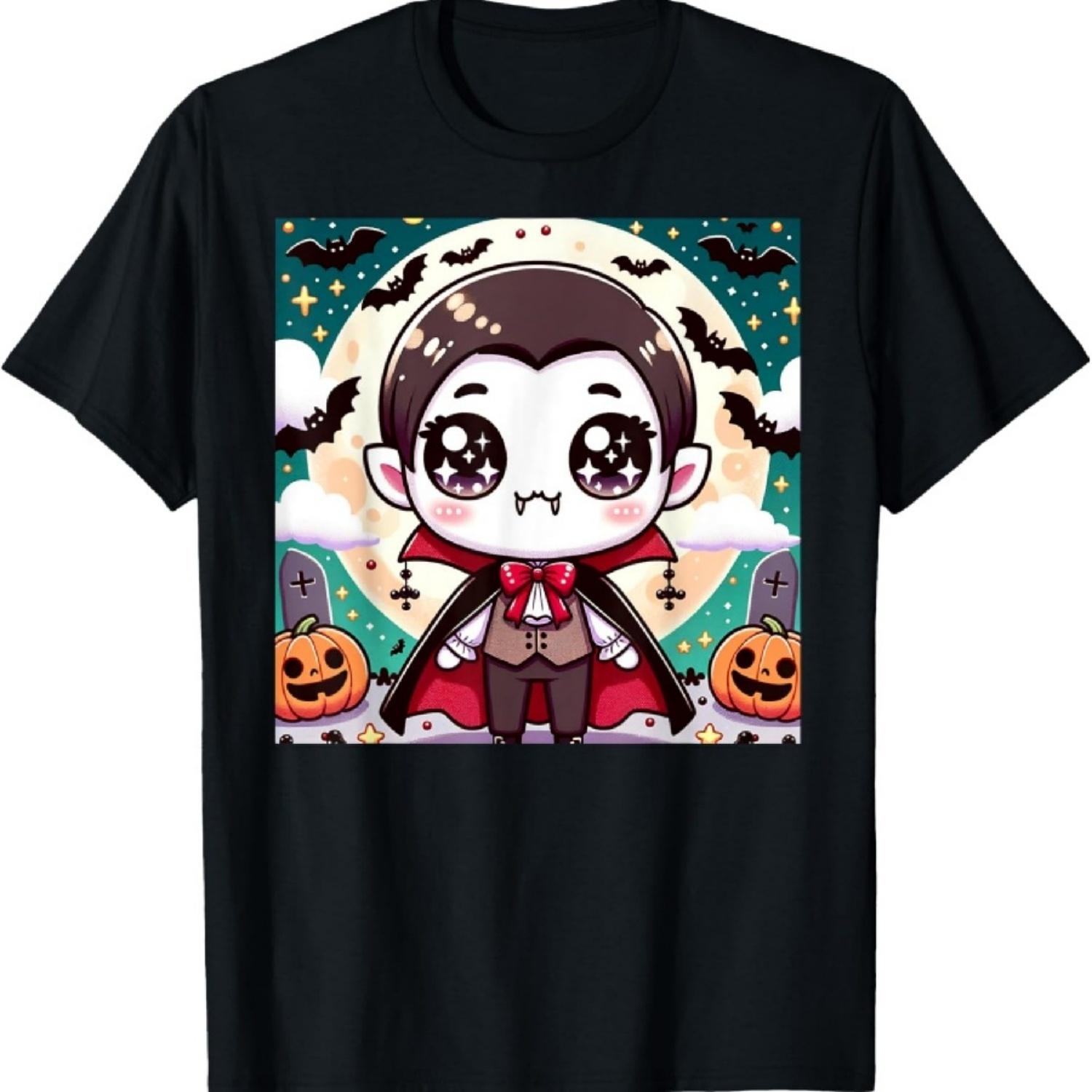 Kawaii Halloween Dracula Cute Pumpkins & Bats T-Shirt S