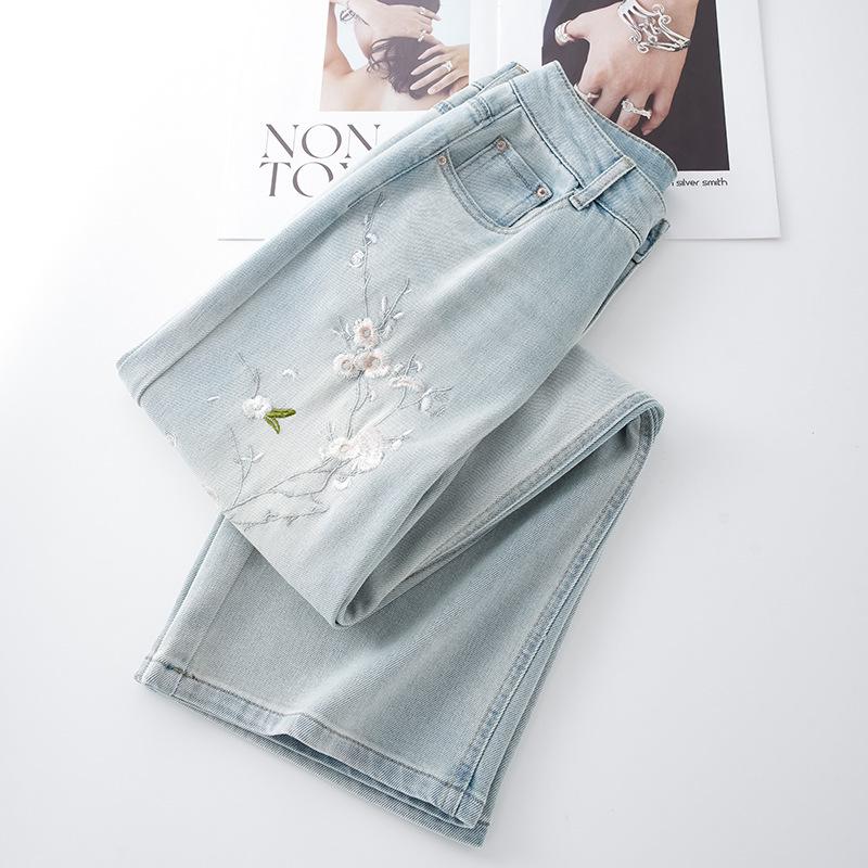 Women's Light Embroidered High-Waisted Summer Jeans - 2025 Loose Relaxed Straight-Leg Pants