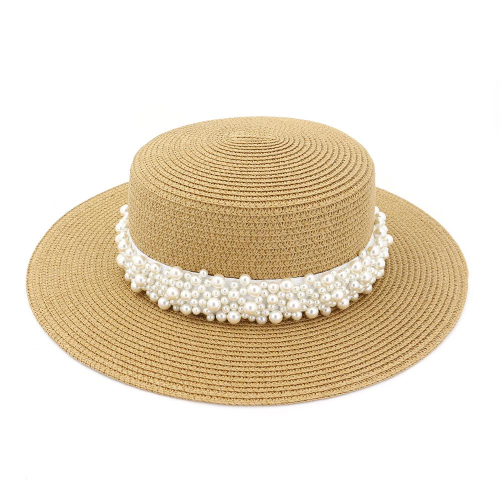 Straw hat pearl big brim women summer outdoor travel beach vacation seaside sun hat sunhat bucket hat 2020