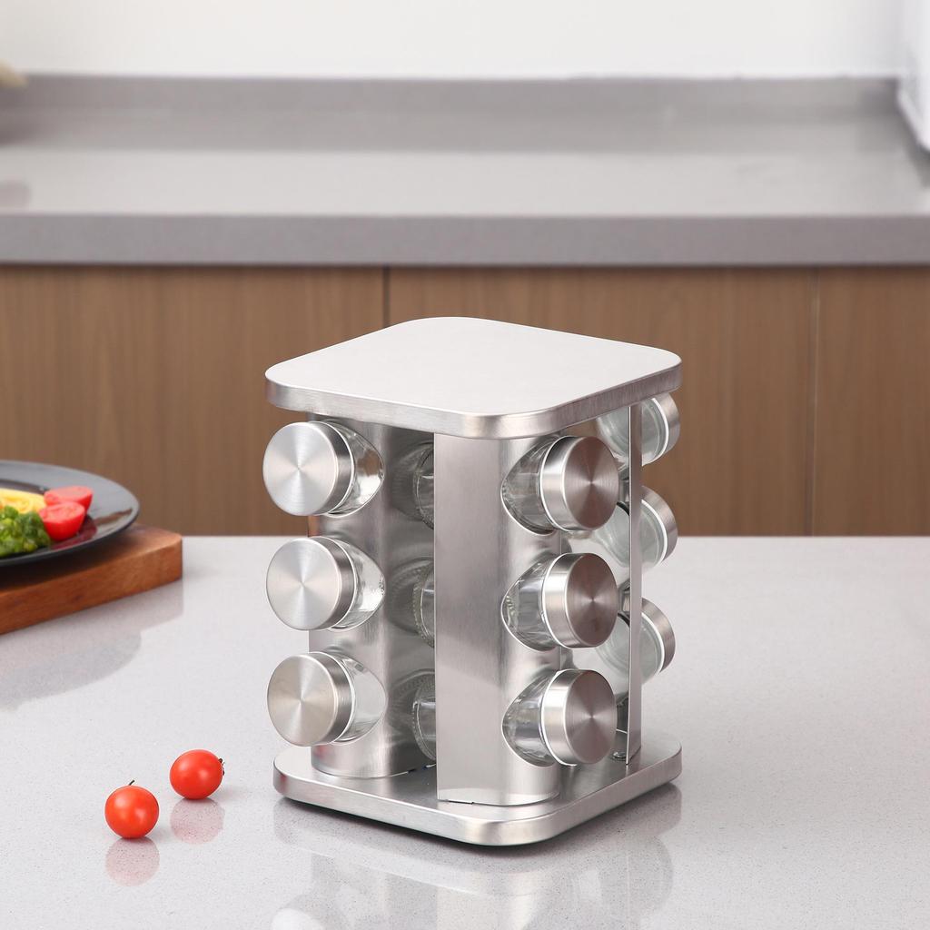Rotatable Stainless Steel Kitchen Spice Rack - Multi-functional, Portable Seasoning Organizer