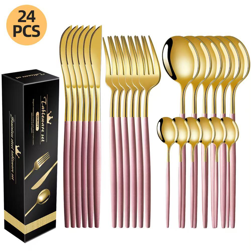 Portugal Stainless Steel 30-Piece Cutlery Set: Western Steak Knife, Fork, Spoon in Gift Box