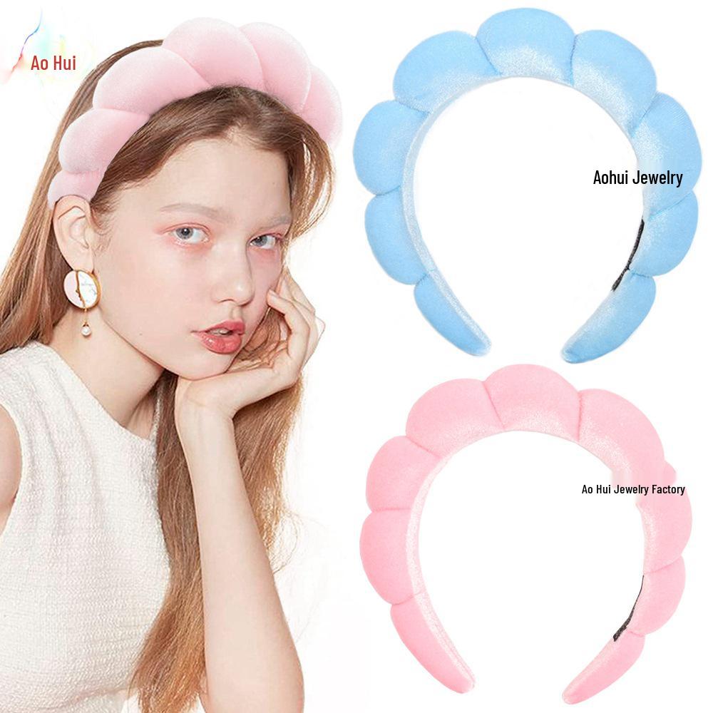 Bandeau Spa Velours Or - Cerceau Éponge Haut Crâne Tendance pour Maquillage et Soin de la Peau.