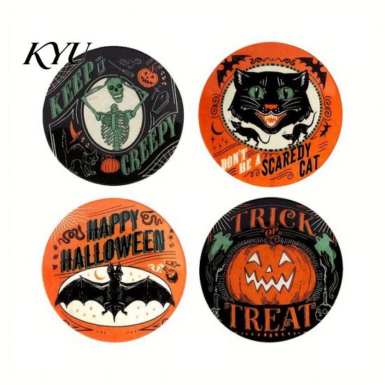 Stain Resistant Table Pads for Kitchen Halloween Wooden Coasters, Decorative Placemats Dining Table, Heat Mats Reusable Room with Pumpkin Ghost