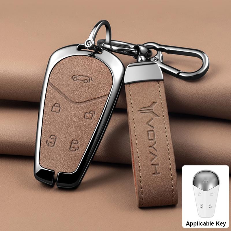 New Model Zinc Alloy Genuine Leather Auto Key Fob Cover Case Housing Remote Fit For Voyah Free I-Land Dreamer - Protector Key Ring Auto Accessories