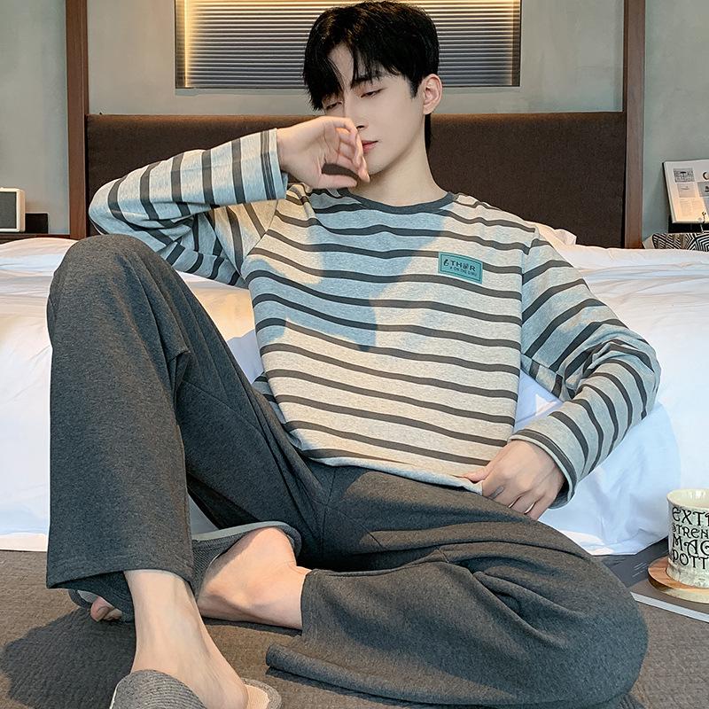 Men's Plus Size Cotton Pajamas: Spring/Autumn Set - Long Sleeve, Loose Fit, Indoor/Outdoor Wear