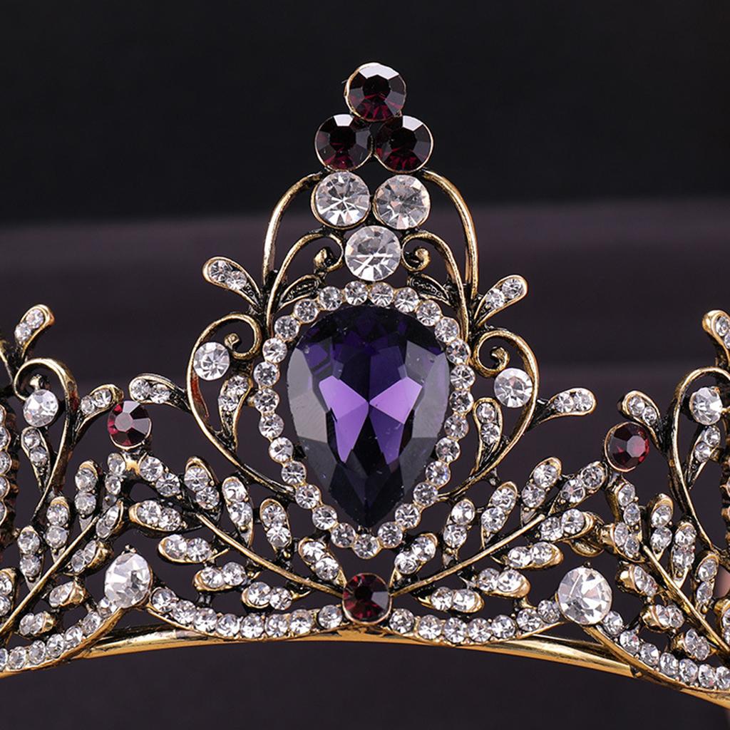 Glow Fashion for Rhinestone Stone Headband Luxury Purple Vintage Crown for Festi