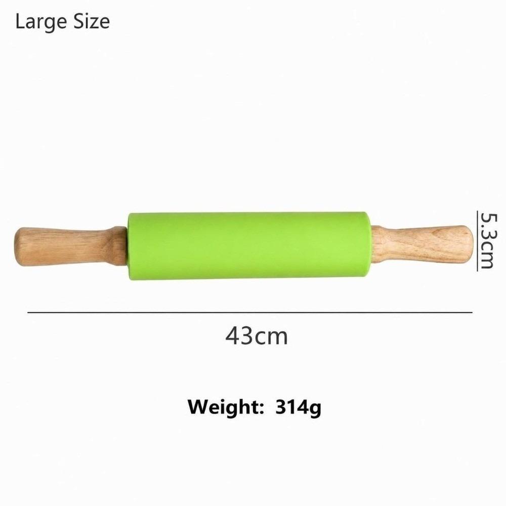 Silicone Dough Roller Solid Wood Handle Baking Rolling Pin Rolling Pin  Dough Pancake Pastry Cookie