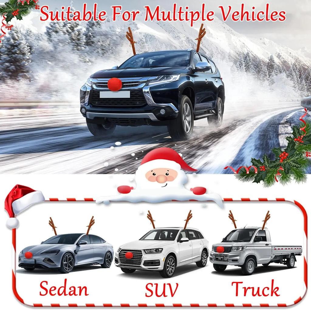 Car Christmas Decor Reindeer Antlers Headband Window Car Accessories Holiday Auto Styling for Christmas Festive Car Decoration