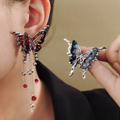 Shimmering Butterfly Asymmetric Tassel Earrings - Luxe Design Sweet Cool Style Unique Fashion Ear Drops