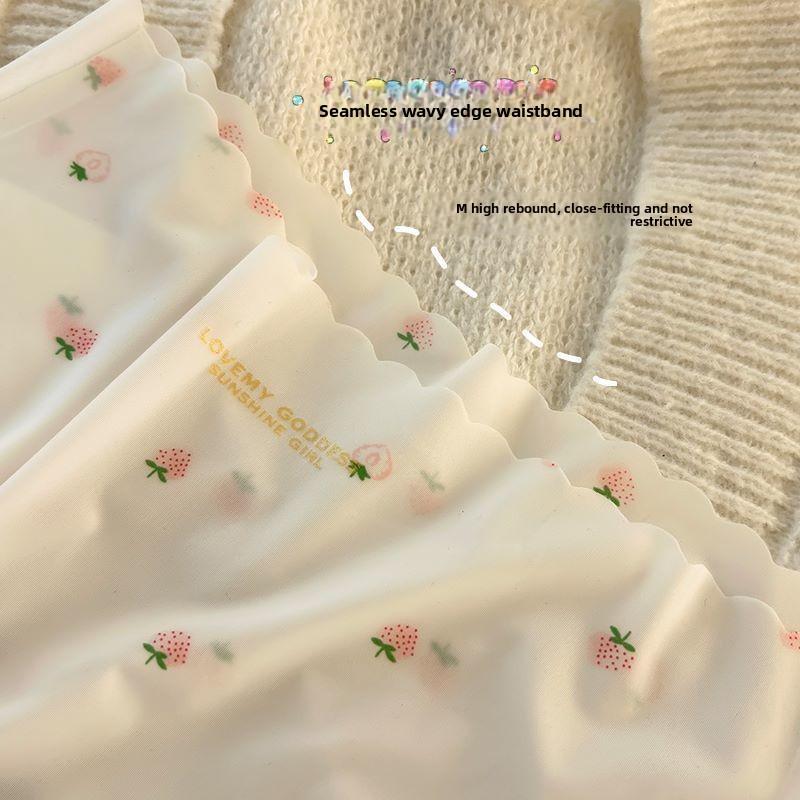 Ladies Summer Ultra Thin Sexy Strawberry Ice Silk Cotton Speed Dry No Trace Mid Waist Triangle Briefs