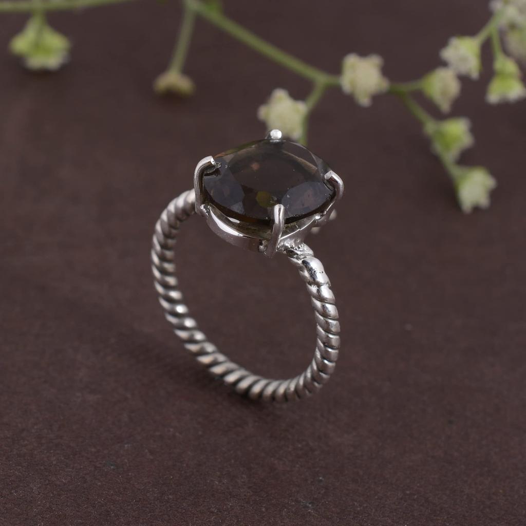 Smoky Quartz Ring, 925 Sterling Silver, Handmade Designer Ring, Statement Ring, Women Ring, Boho Ring, Birthstone Ring, Silver Charm Jewelry