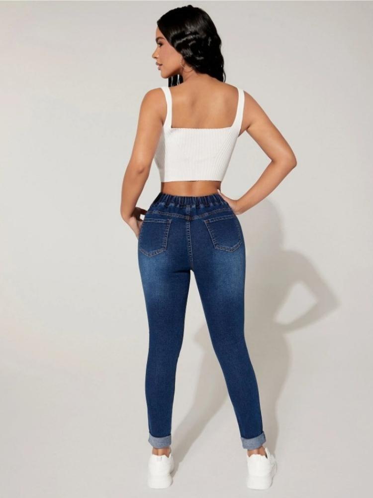 Women Skinny Jeans Stretch High Elastic Waist Drawstring Denim Pencil Pants Ankle Length Fashion Autumn Winter