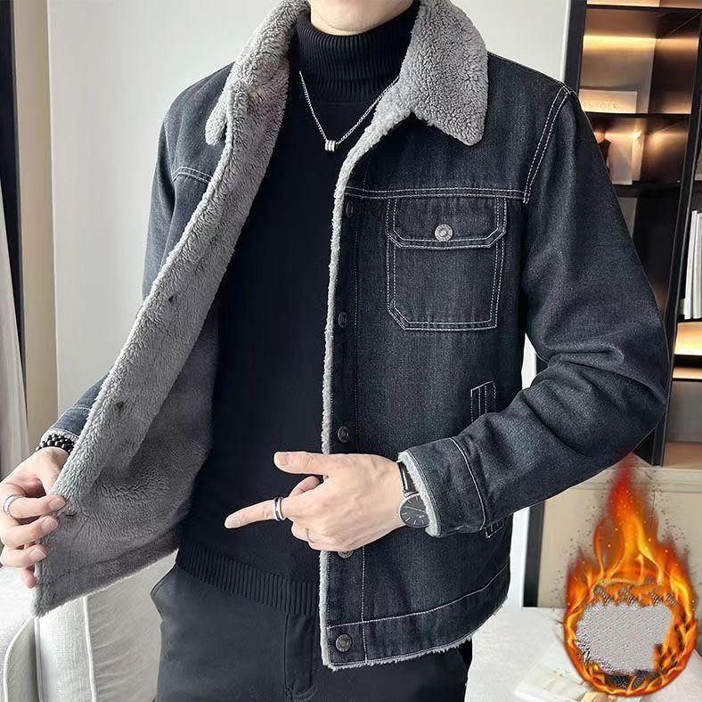 Men's Vintage Warm Denim Jacket Warm Winter Denim Jacket Lined Thickened Windproof Warm Jacket