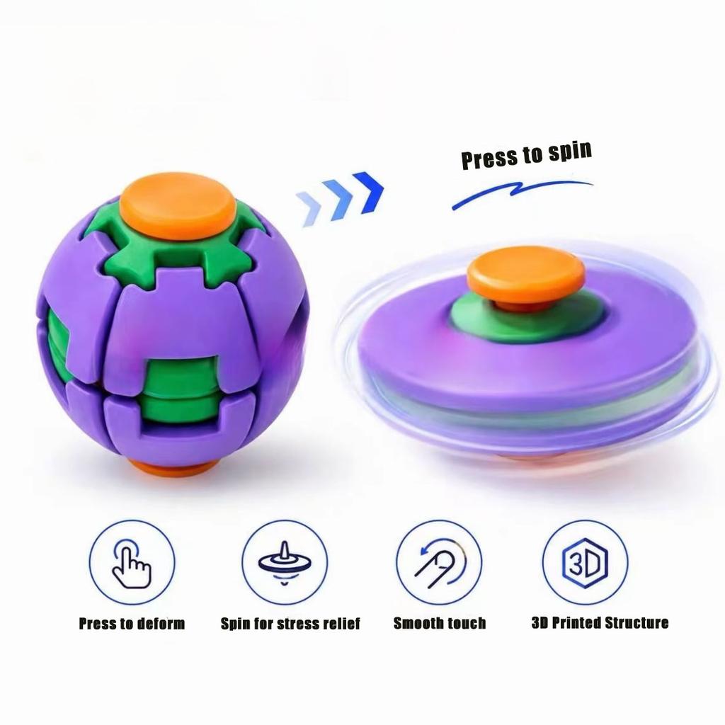 Palla Fidget a Pressione e Rotazione Stampata in 3D, Pallina Fidget Spinner Deformabile a Un Clic, Giocattolo Sensoriale Rilassante per lo Stress a Rotazione Fluida
