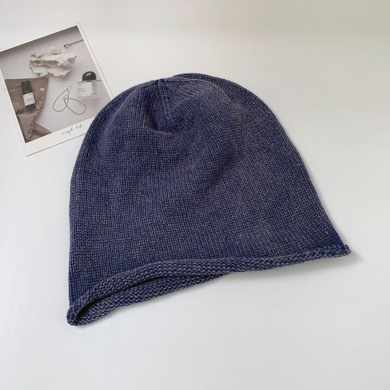 Korean Style Solid Color Knit Beanie For Women Autumn Winter Warm Slouch Hat Big Head Circumference